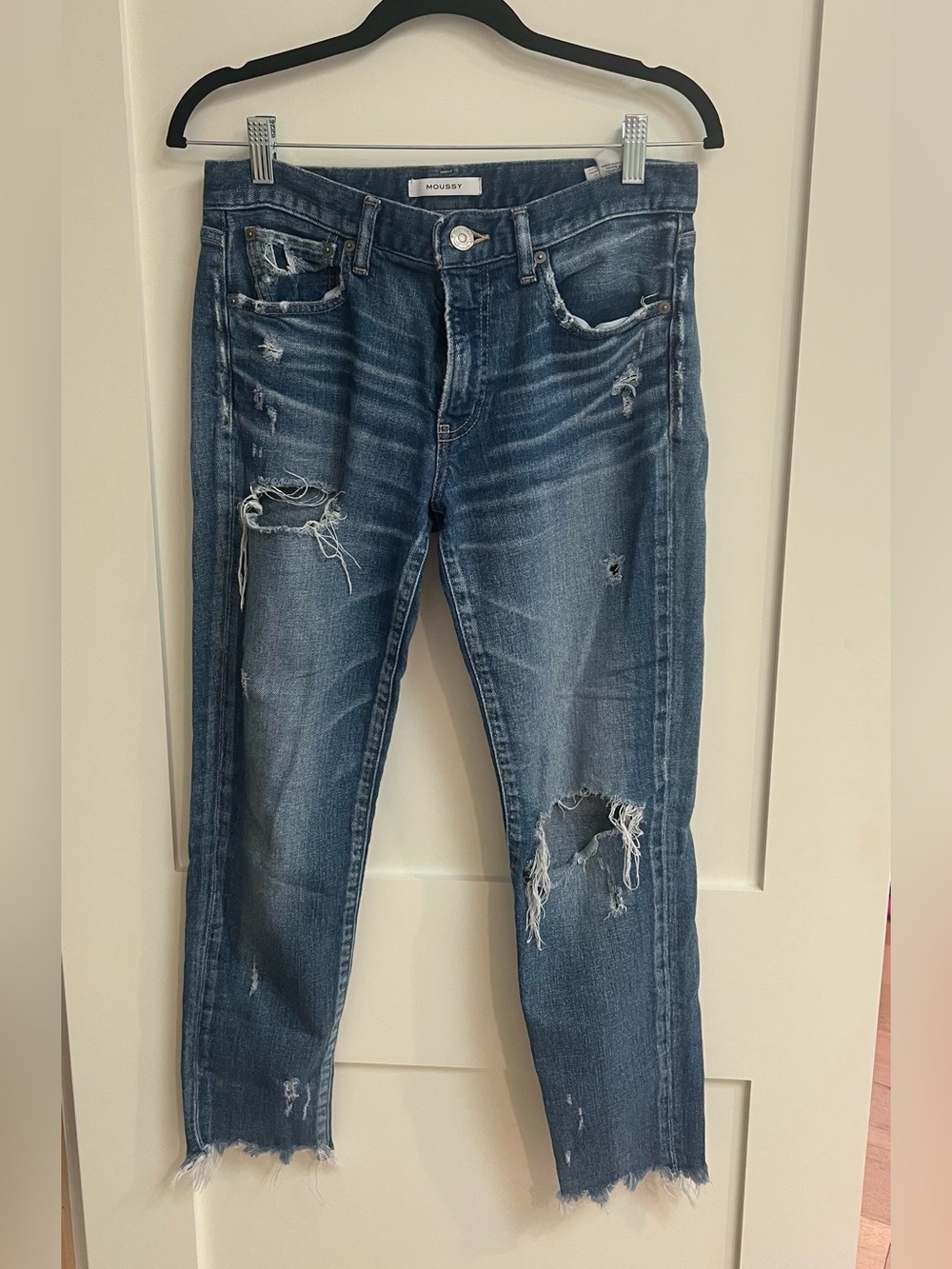 Moussy Boyfriend Distressed Medium Blue Jeans